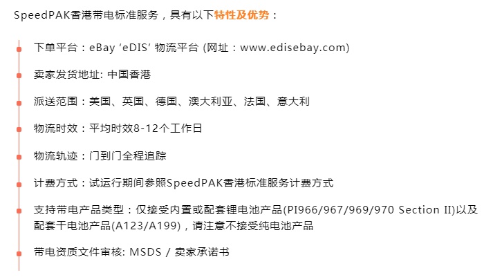 eBay开启SpeedPAK香港带电标准服务试运行