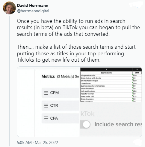 2022年TikTok正在测试搜索站内广告